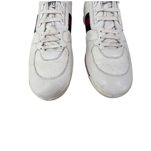 Gucci White Guccissima Leather Sneakers Mens 9 G US 10 Wide Web Stripe Low Top - Picture 5 of 15